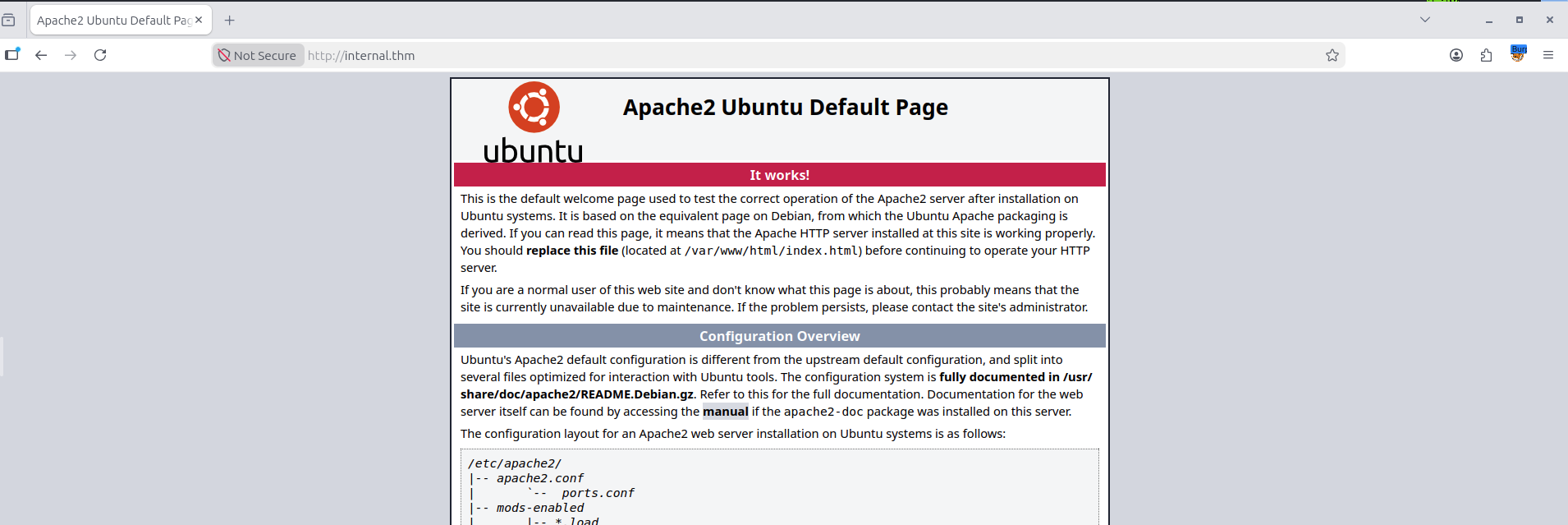 Default Apache page on internal.thm