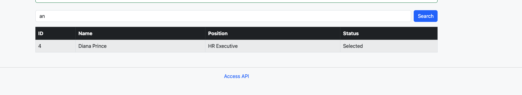 Candidate search feature on the HR dashboard