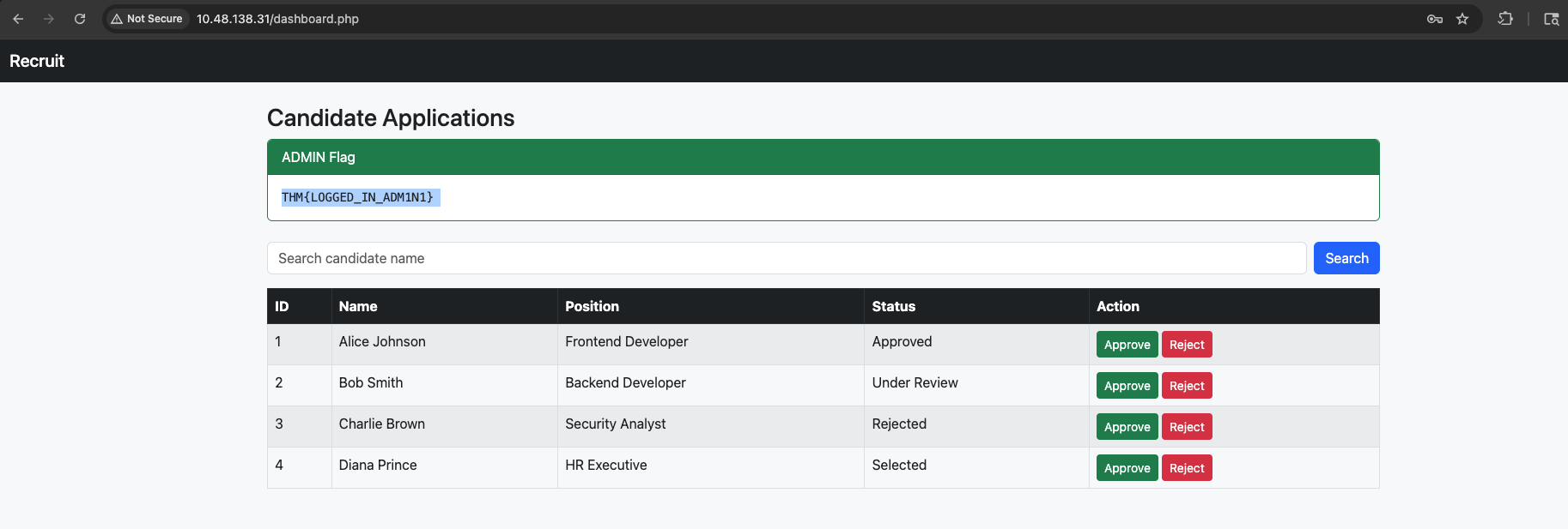 Admin flag after logging in as administrator