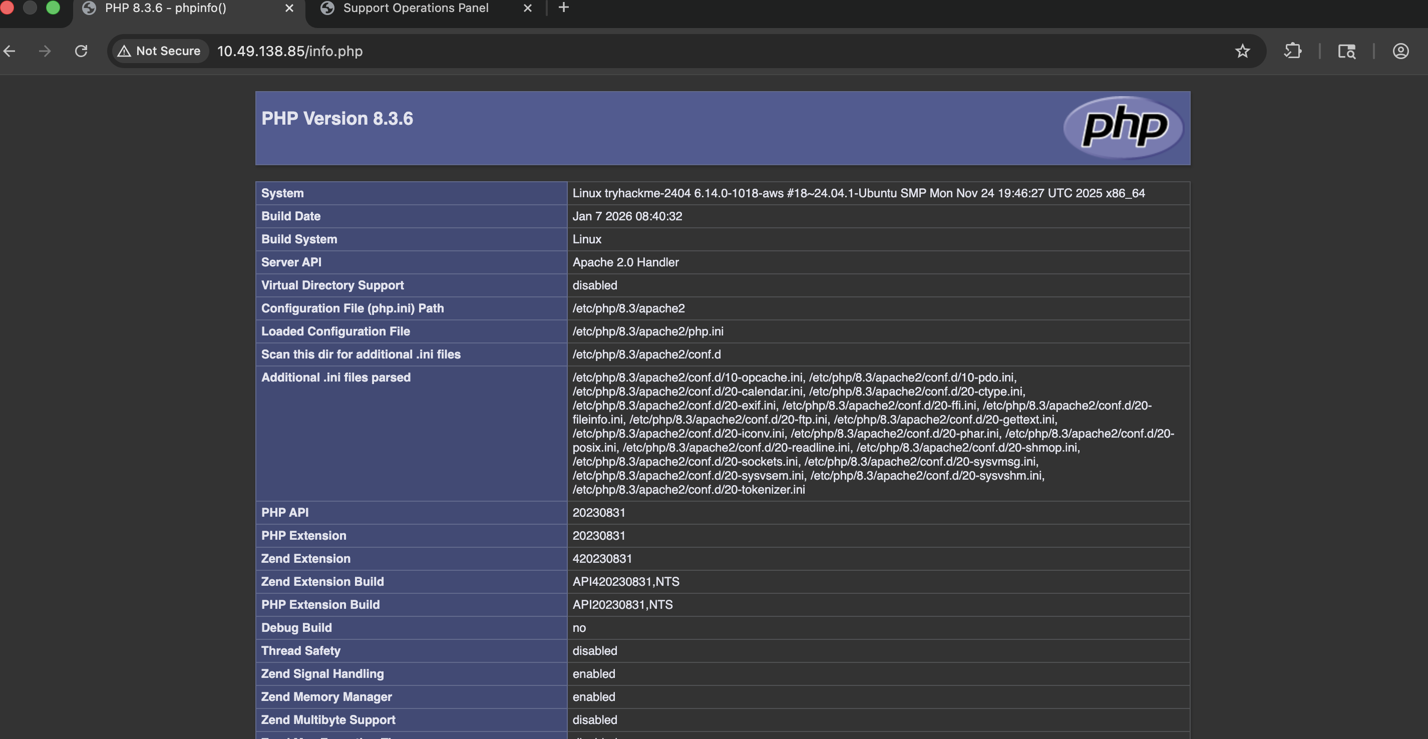 info.php exposing the full PHP system information dump