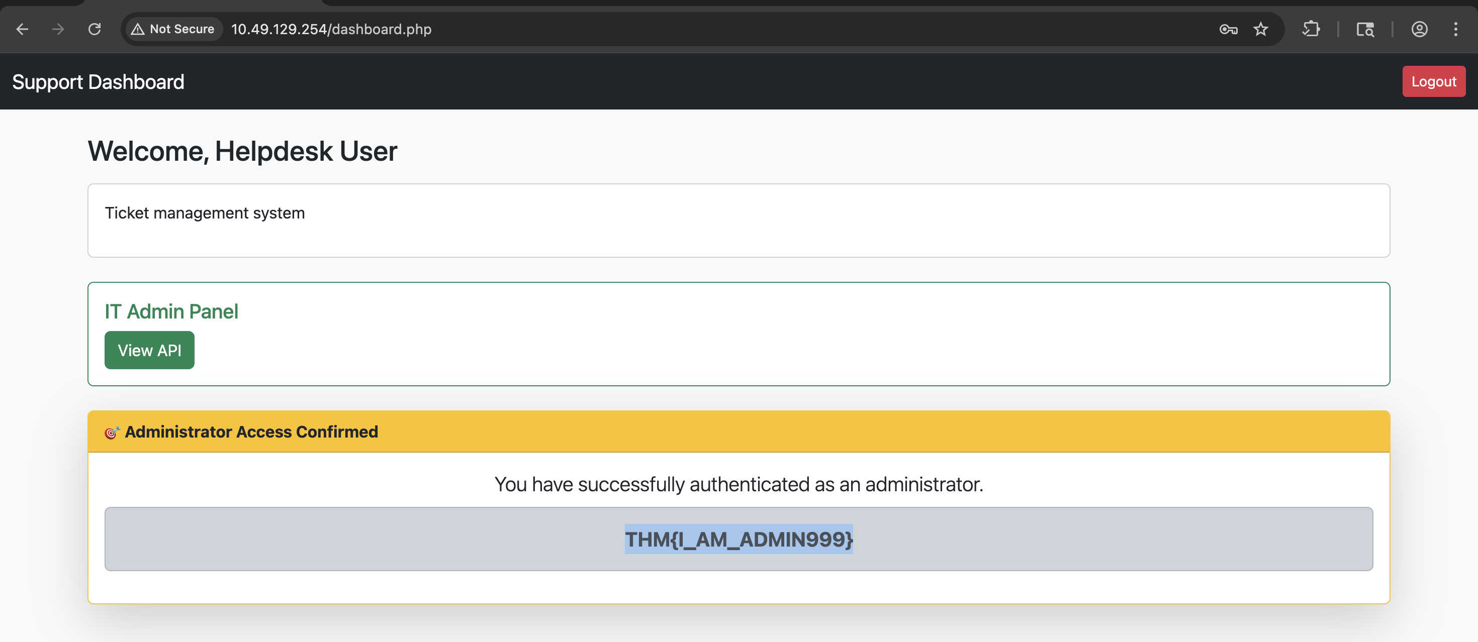 Admin flag after logging in as specialadmin