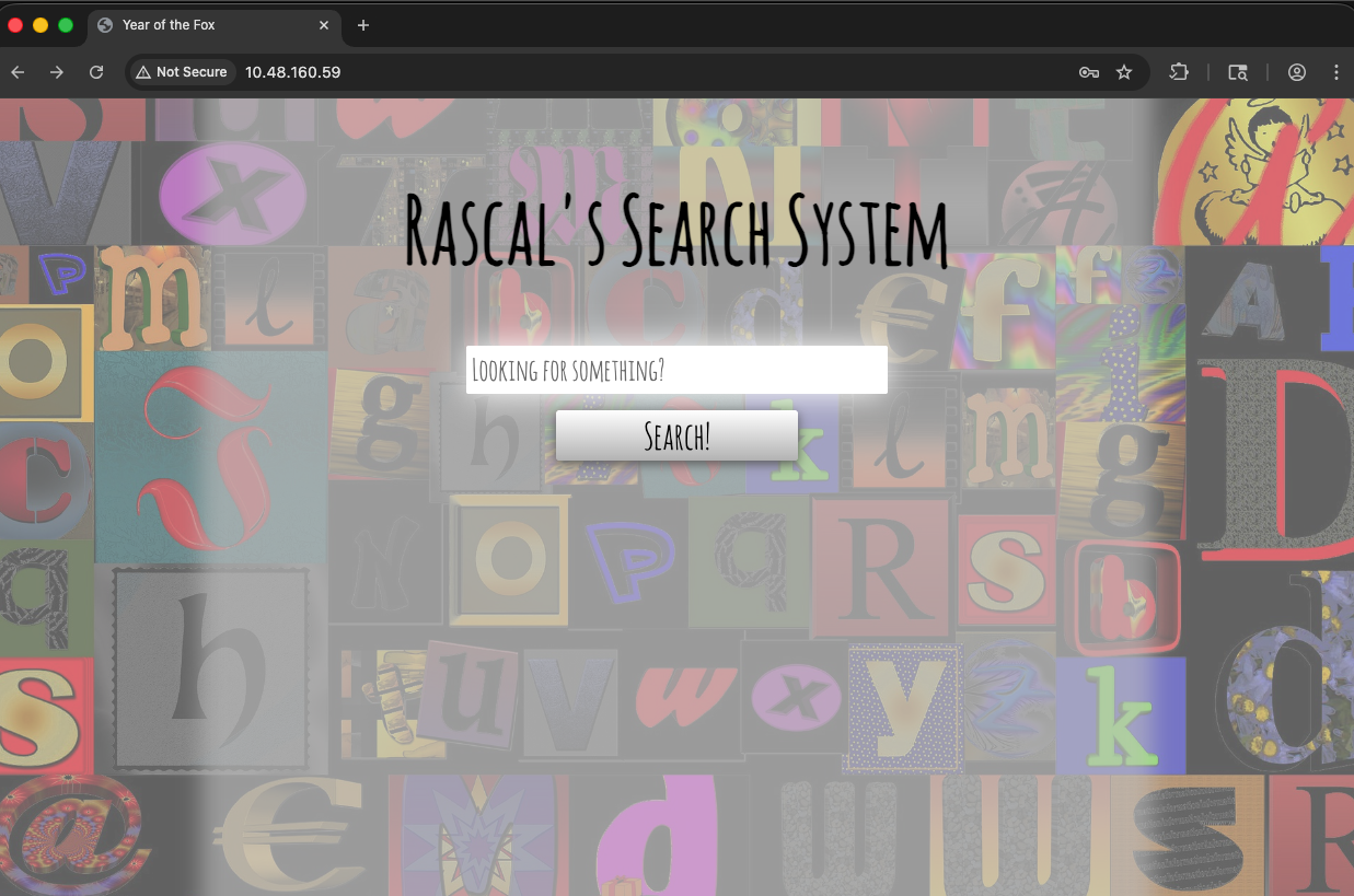 Rascal's Search System after logging in with rascal:777777