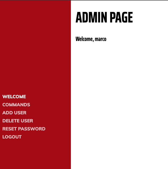 Admin panel actions available to marco